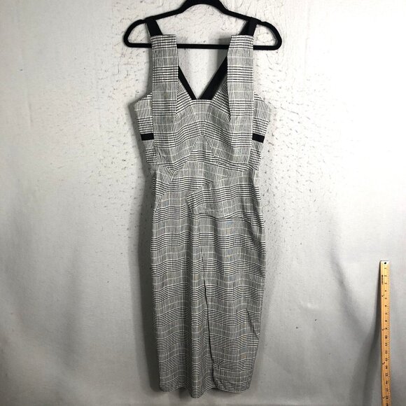 Roland Mouret Dress Women 10 Black White Holloway Glenn Plaid Wool Blend Archive - Picture 1 of 16